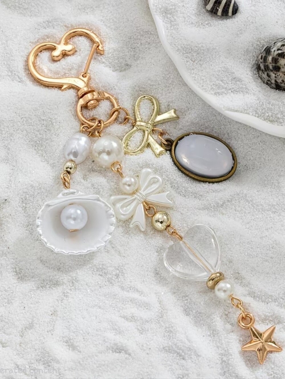 White Pearl Seashell Bag Charm Keychain